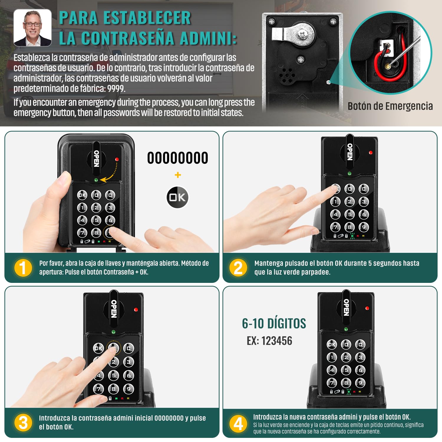 Caja de Seguridad para Llaves Exterior Impermeable | Antirrobo & Acceso de Gestión Avanzada | Grande Caja Fuerte Llave con Código 6 Cígitos Electrónica Pared Caja para Llaves Interior