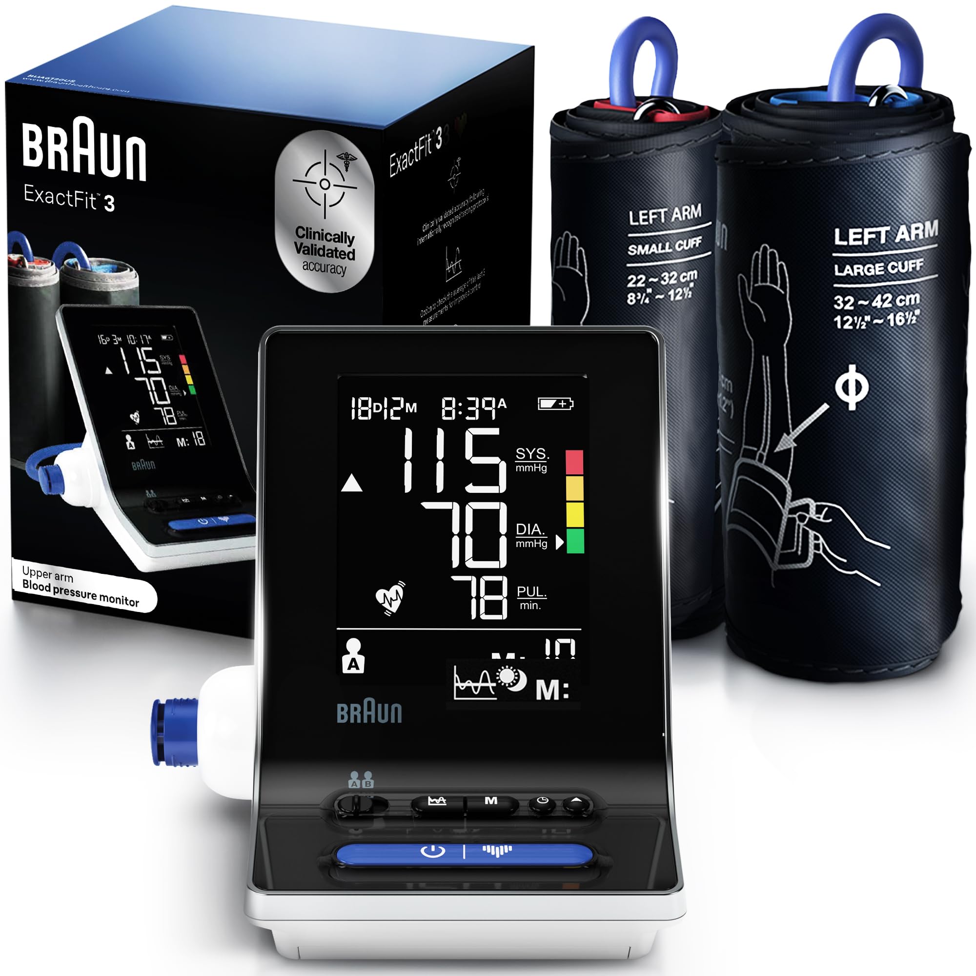 Photo 1 of Braun ExactFit 3 Blood Pressure Monitor for Home Use, Blood Pressure Machine, Color-Coded, High BP Monitor, 2 Upper Arm Cuff Sizes, 80 Memory Slots