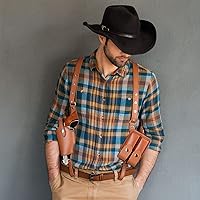 Vista 6 de Sratte Funda ajustable de cuero para pistola para transporte oculto, funda vintage con doble bolsa para revista, accesorio de disfraz de vaquero