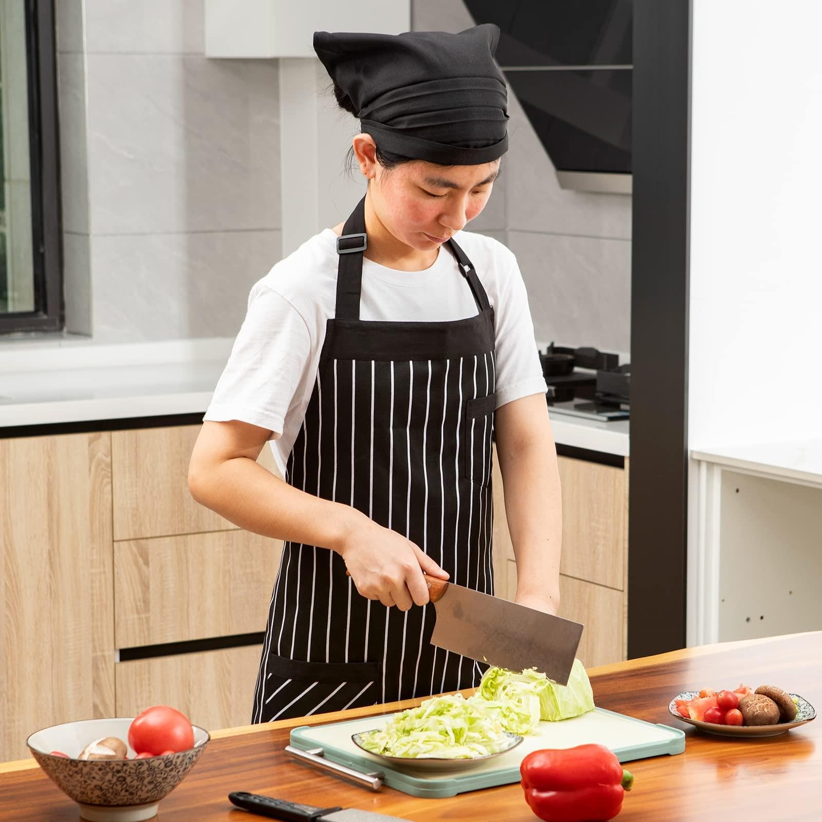 Amazon｜エプロン三角巾セット 男女兼用 エプロン 料理人用エプロン