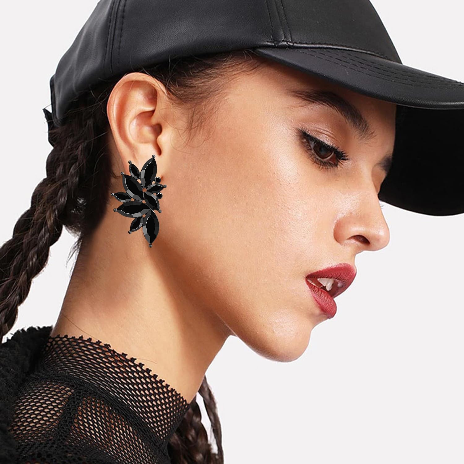 Bohemian Statement Sparkly Colourful Fancy Rhinestone Crystal Flower Dangle Drop Stud Earrings Vintage Wedding Bridal Prom Earrings for Women - Image 3