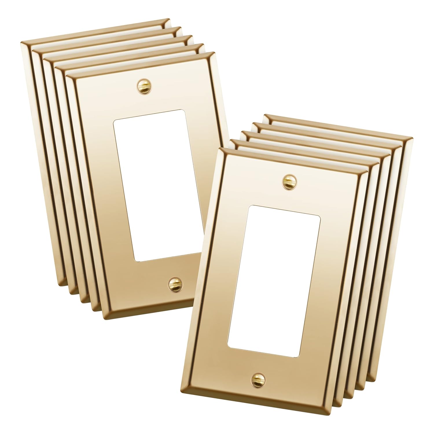 ENERLITES Decorator Switch or Outlet Metal Wall Plate, Stainless Steel 201, Corrosion Resistant, Size 1-Gang 4.50" x 2.76", 7731-PB-10PCS, Polished Brass, Gold (10 Pack)