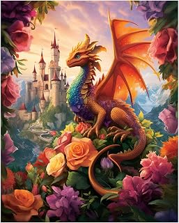 eovv Dragon Castle Square Diamond Painting Kit, 5D DIY Full Square Drill Crystal Art, Fantasy Theme Wall Decor, 16 x 12 inches