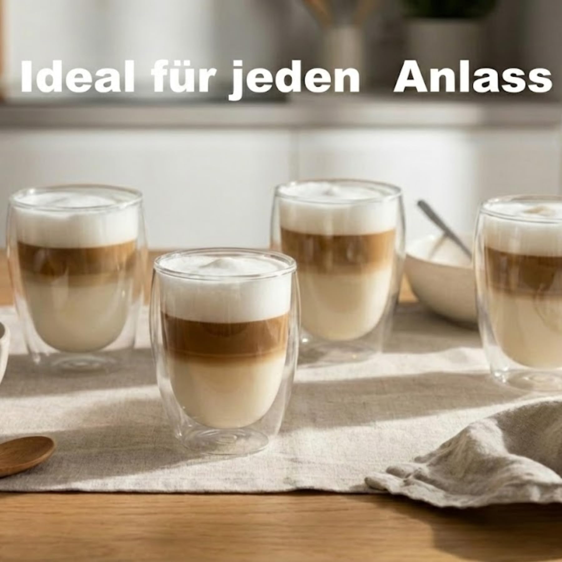 DUOS® Jumbo latte macchiato glazen set (2 x 2 maten dubbelwandige glazen latte macchiato, dubbelwandige koffieglazen, theeglazen, cappuccinoglazen, ijskoffie, thermoglazen, dubbelwandig, espressokopjes