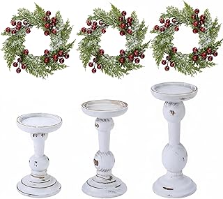 Mumufy 6 Pcs Christmas Candle Holders for Pillar Candles Rustic Wooden F...