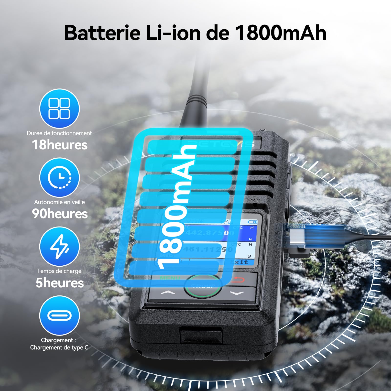 Retevis RB658 Talkie Walkie Réglage par App, Radio Bidirectionnelle Professionnelle, Réduction Intelligente du Bruit, Alarme, 1800 mAh, Talkie-Walkie pour Adultes, Moto (Pack de 2 avec écouteurs)