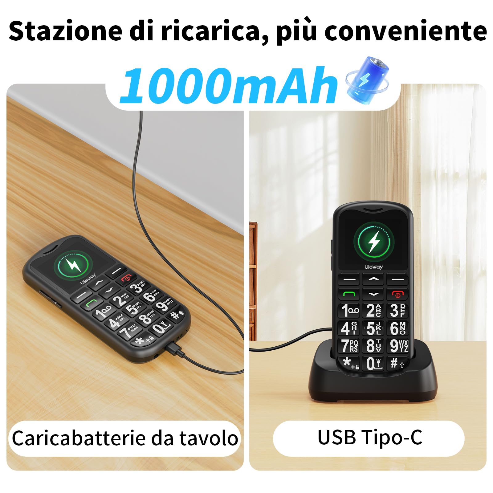 CHAKEYAKE Telefono Cellulare per Persone Anziane, GSM Dual Sim con Tasti Grandi e Facile da Usare | Funzione SOS,Batteria di Grande Capacità | Volume Alto Con Base di Ricarica | Nero