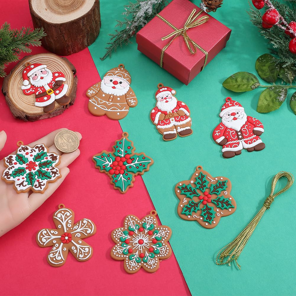SUNNYCLUE 1 Box 9Pcs Christmas Ornament Set Santa Claus Snowflake Wreath Xmas Tree Decorations Plastic Winter Ornaments Mini Christmas Ornaments for Christmas Tree Home Party Hanging Supplies - Image 3