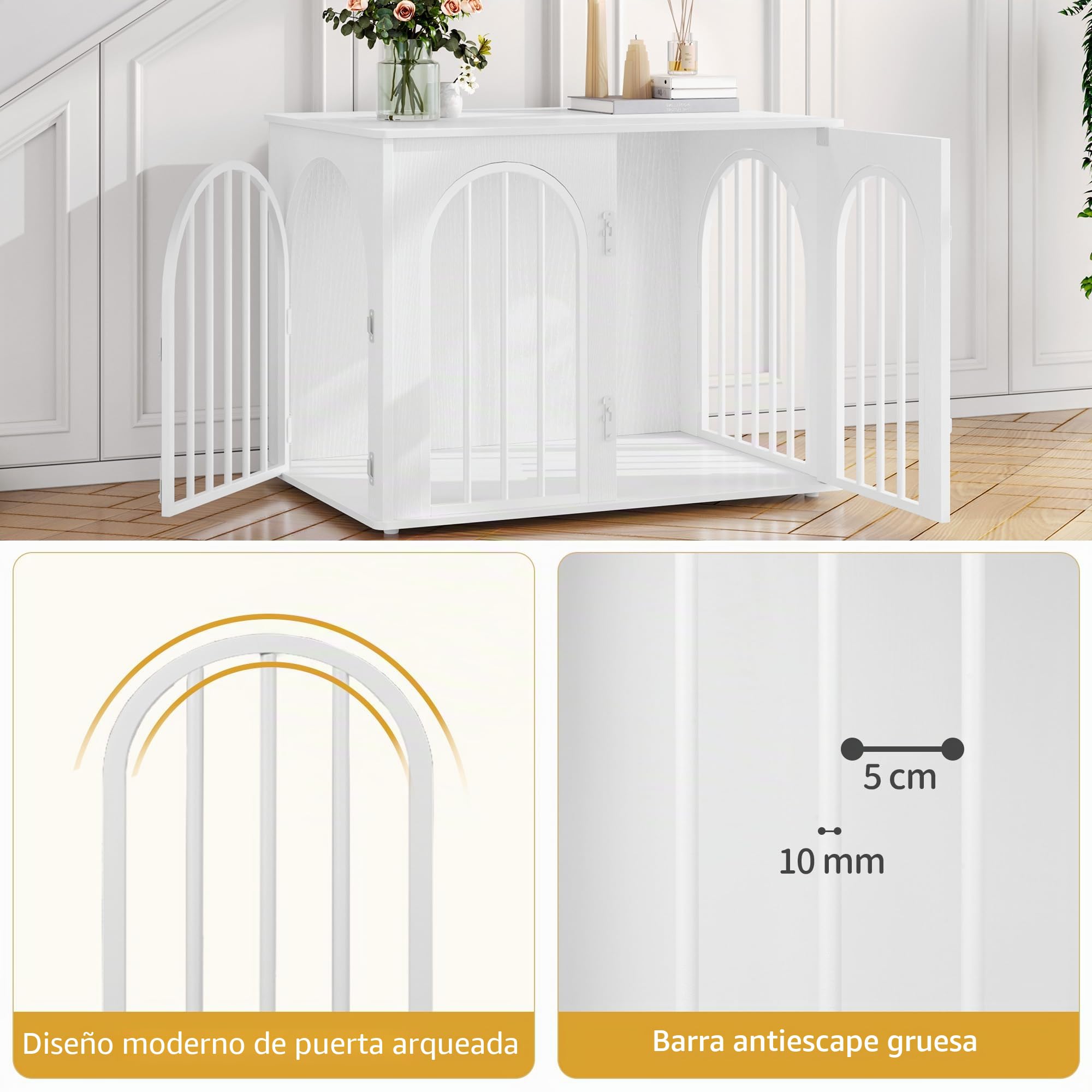 Hzuaneri 80cm Jaula para Perros, Mesa Auxiliar, casa Moderna para Perros, Jaula Perro pequeños para Casa de Madera, Jaula para Cachorros, 3 Puertas, Puerta arqueada, 56 x 80 x 61cm, Blanco