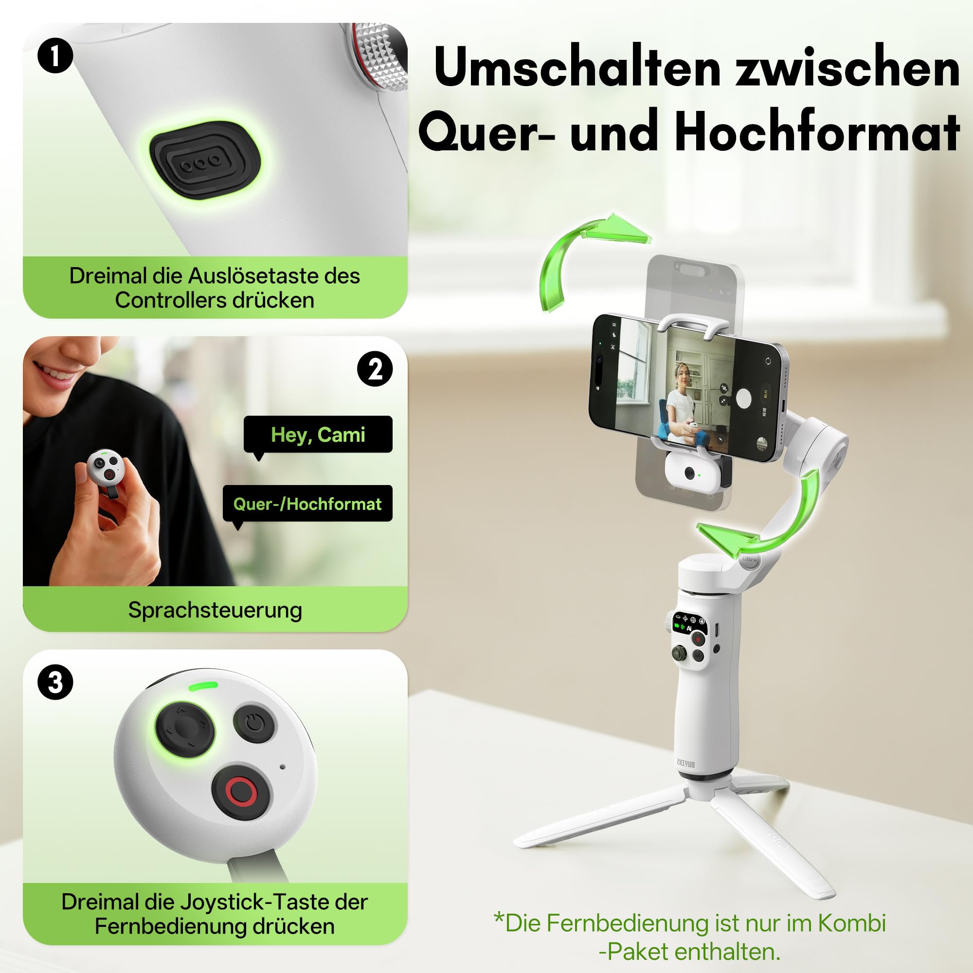 ZHIYUN Smooth Q5 Ultra [Offiziell] Gimbal-Stabilisator für Smartphone, Integriertes Aufhelllicht/Verlängerungsstange/Stativ, 13.5H Akkulaufzeit, Tragbar und Faltbar,3-Achsen-Gimbal für YouTube, TikTok