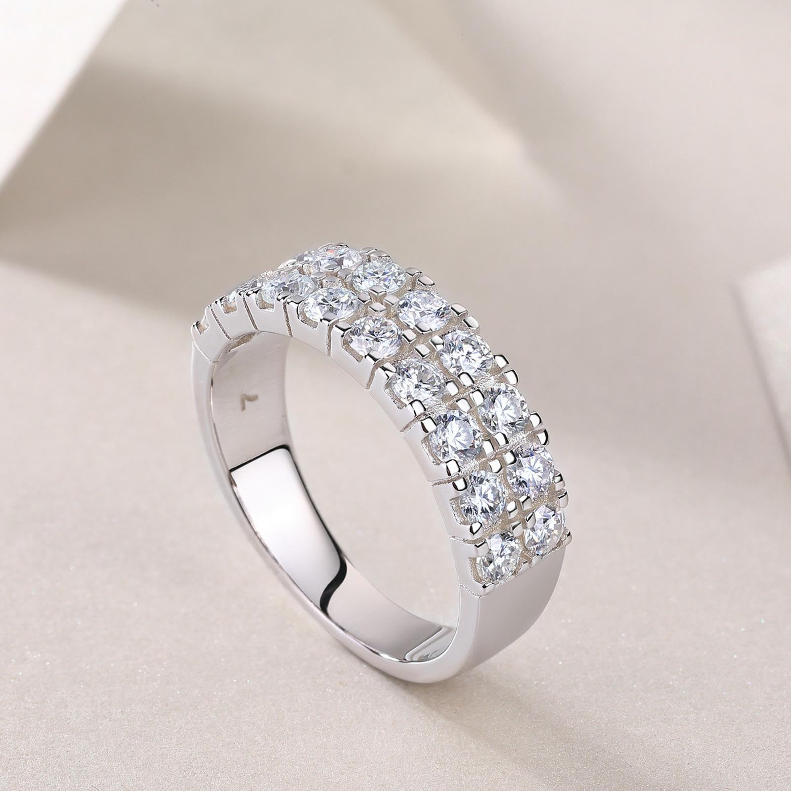 Anillo de moissanita multicapa de plata S925 para mujer, apilable, para ocasiones y regalos