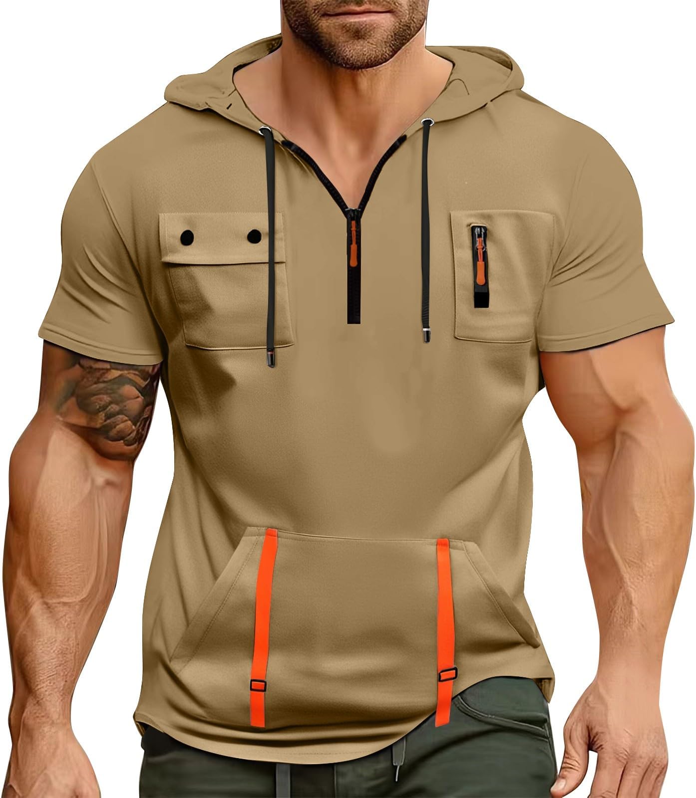 Hoodies for Men Quarter Zip Hoodie Lightweight Sweatshirt Pullover Oversized Hooded Tshirts with Pocket
