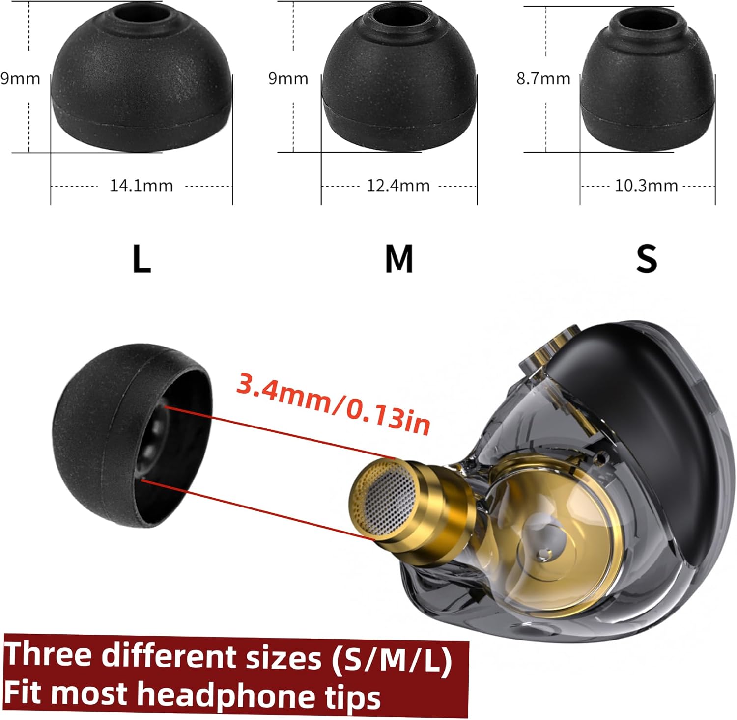 CCZ ZT01 24 PCS/12 Pairs Earbud Tips, KZ ZS10 PRO IEM Eartips, Replacement in Ear Monitor Rubber Tips for ZSN PRO X, EDX PRO, ZAS, KBEAR KS1, KS2, CCZ Melody, DC01 PRO, DC02, MC02,DC03 (Black, S/M/L)