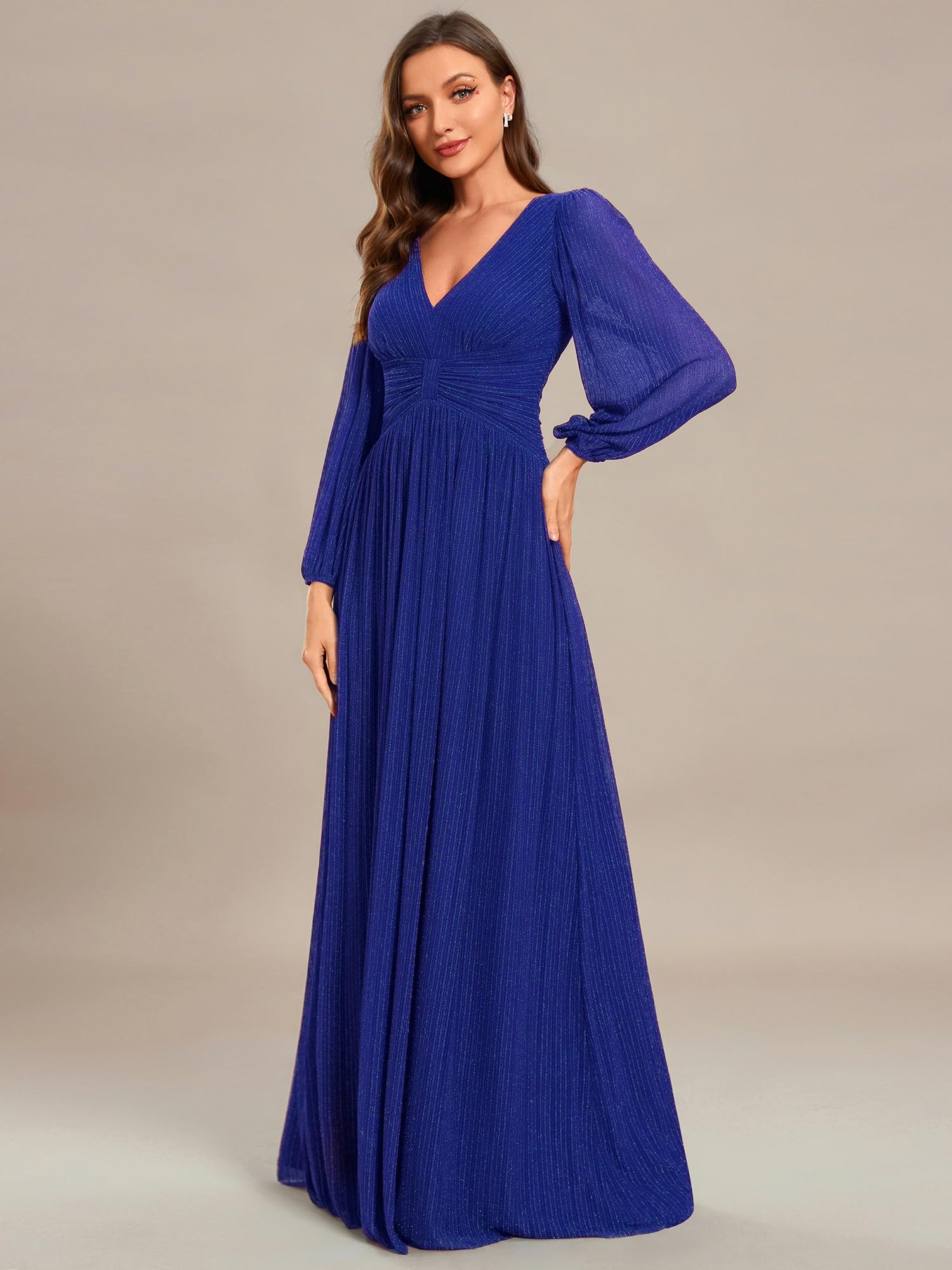 Ever-Pretty Abito da Sera Lungo con Paillettes, Plissettato, A Linea, Scollo A V, Elegante Ee01961