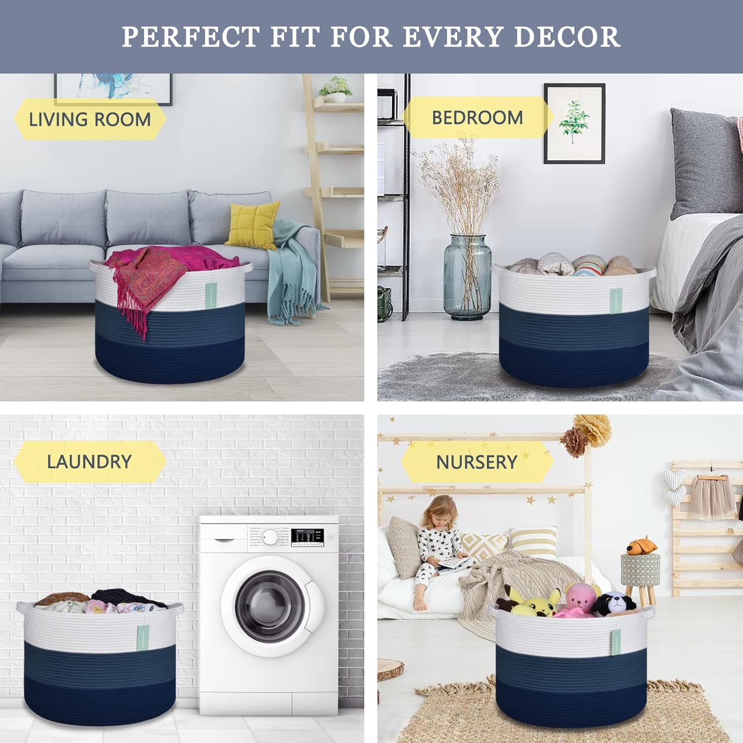 2 Pack Extra Large Blanket Basket 87L, Laundry Hamper, Baby Nursery Hamper, Large Laundry Basket For Girls Boys, Cotton Rope Basket, Clothes Basket Laundry, 22”x 14”