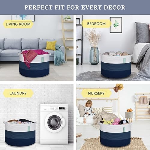 Miniatura 165 de Cesta de manta extragrande de 87 litros, cesta de lavandería, cesta de guardería para almacenamiento de juguetes, ropa y toallas, cesta grande