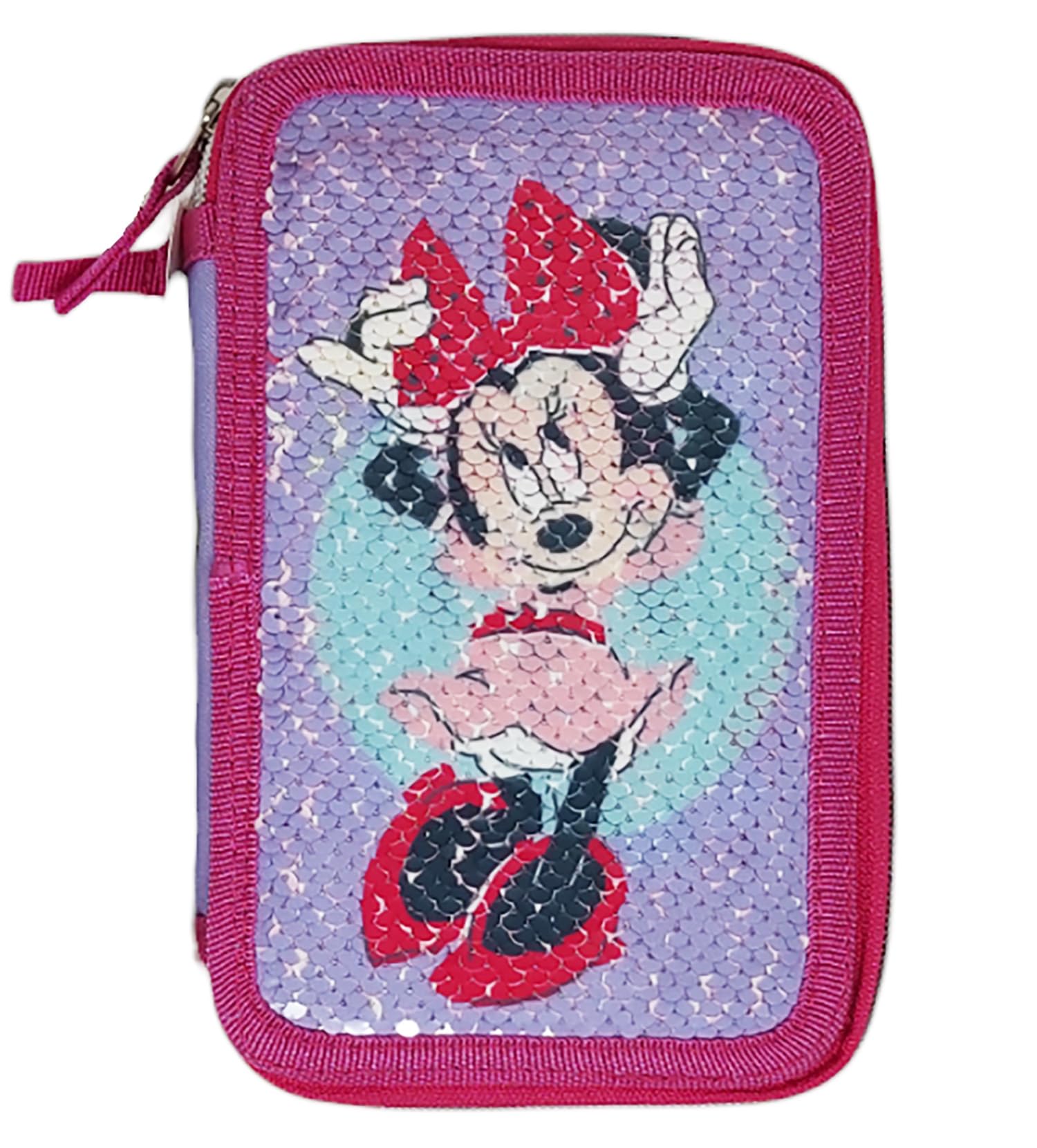 CUCUBA Minnie Estuche Carpeta 3 ZIP Completo Papelería Giotto 44 Piezas, Negro/Azul, Estuche con 3 cremallera