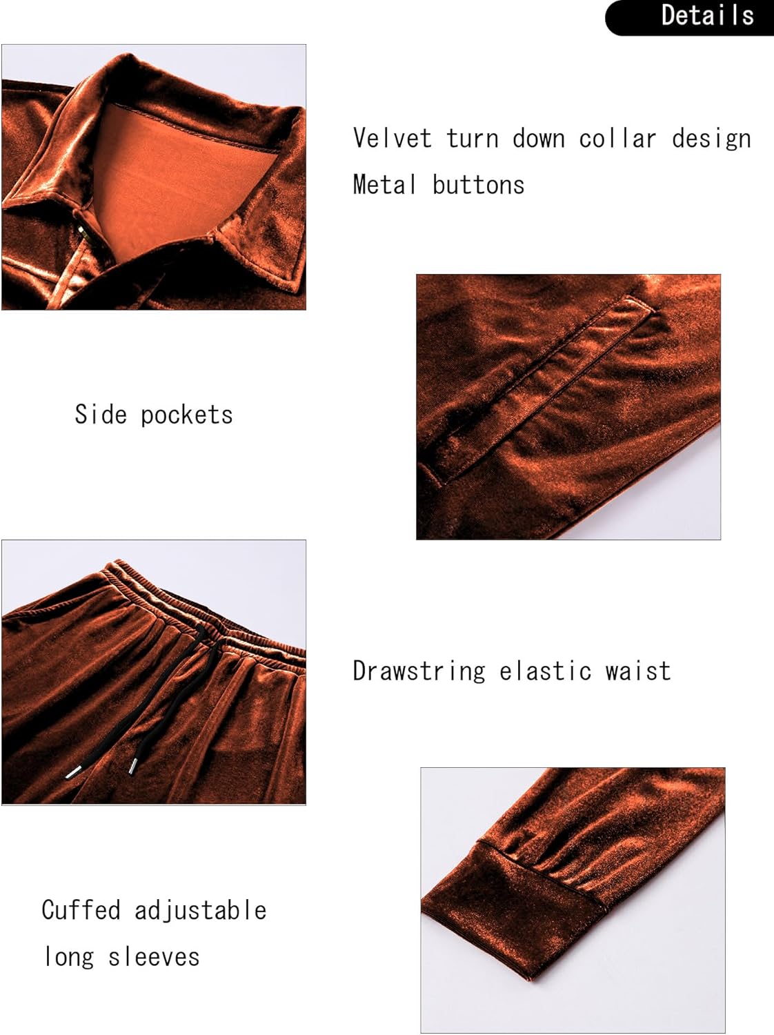 LecGee Men's Fall Soft Velour Casual 2 Piece Set Button Down Solid Color Jacket and Cuffed Pants Outfit Dailywear set - Image 5