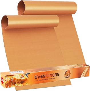 2 Pack Oven Liners for Bottom of Oven, Reusable - Heavy Duty Non-stick Teflon Mats 16"x 24", Easy to Clean - Electric Gas Oven Floor Protector Liner -Reduce Food Spills and Stuck (Copper, 2)