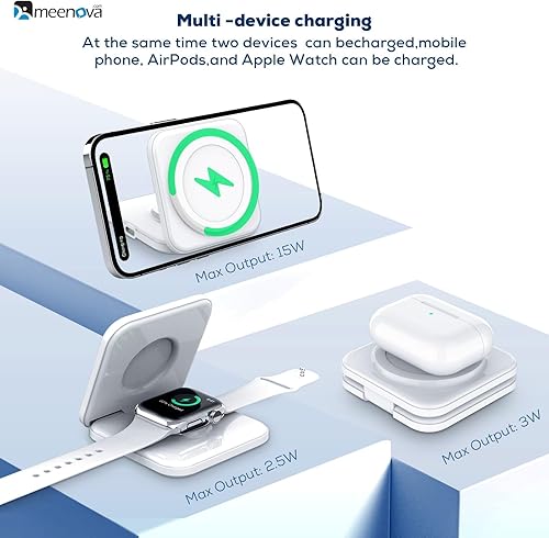 Miniatura 3 de Cargador inalámbrico plegable 3 en 1 compatible con MagSafe, Apple iPhone 15 14 13 12, reloj, AirPods, ligero portátil, fuerte atracción magnética