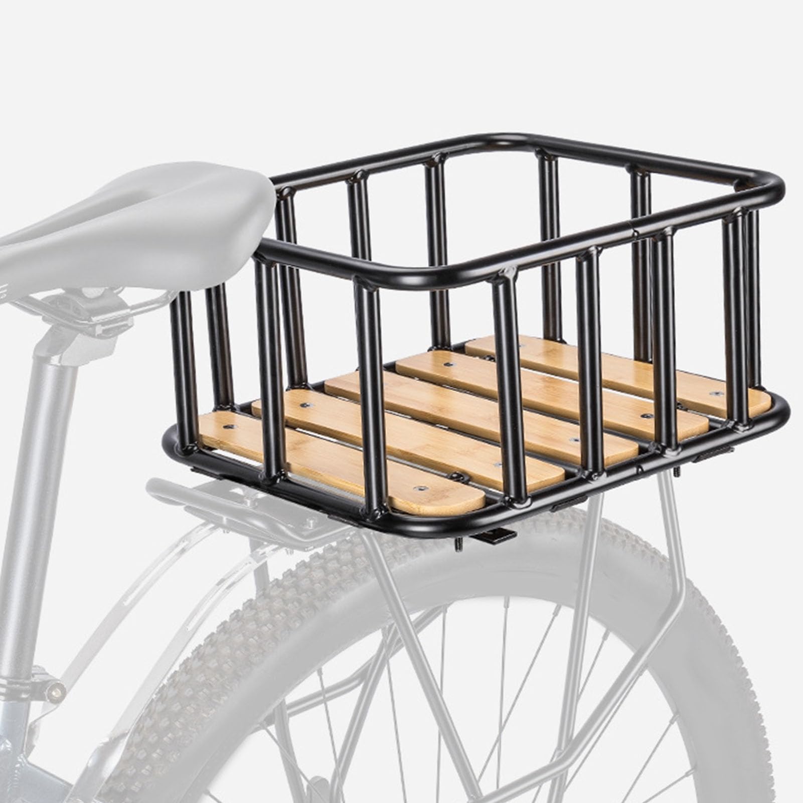 Generic Cestino Posteriore per Bici Design in Alluminio e Legno Spazioso Spazio per gli Acquisti Pendolari 35x30x16,5 Cm