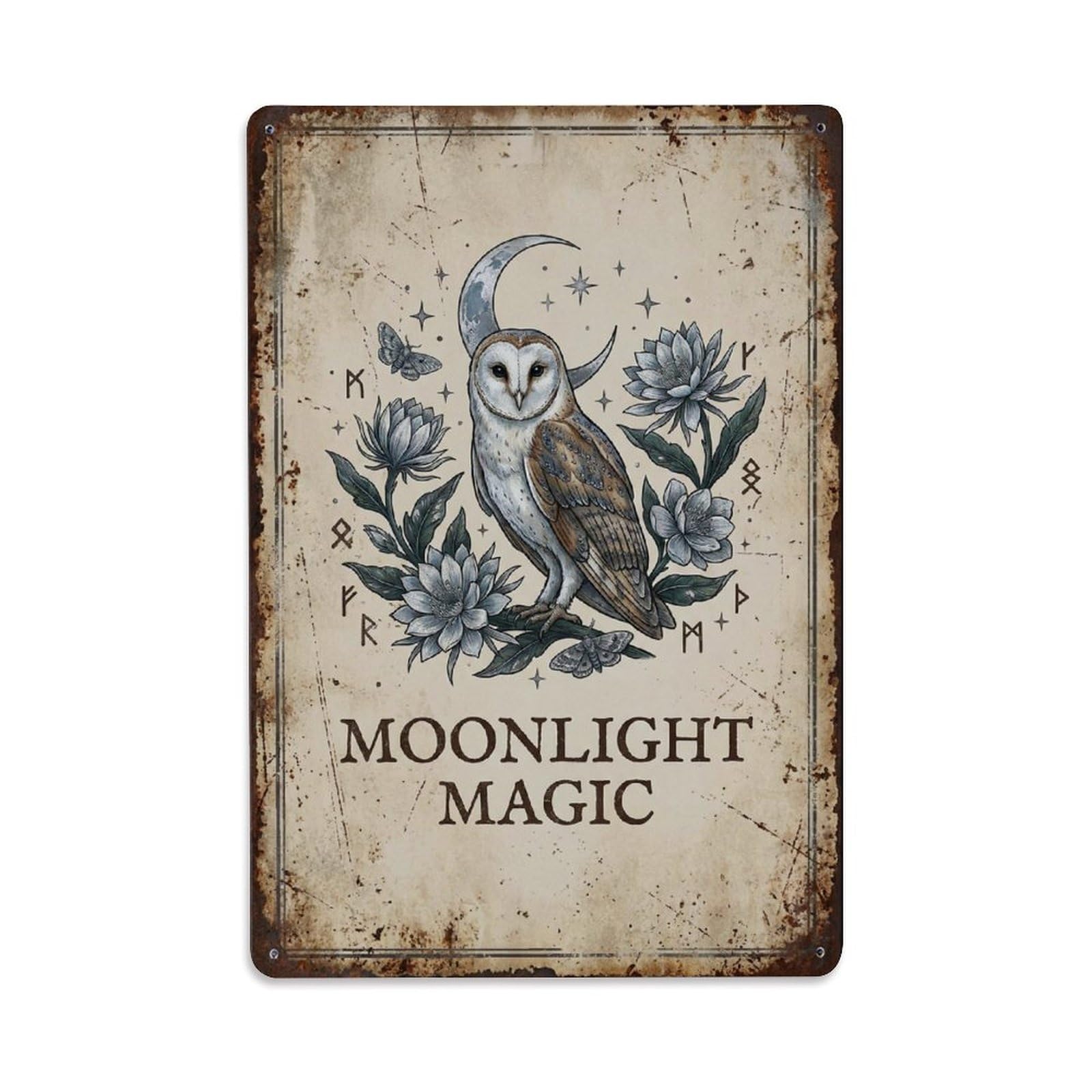 Moonlight Magic Night Creatures Nocturnal Metal Tin Sign