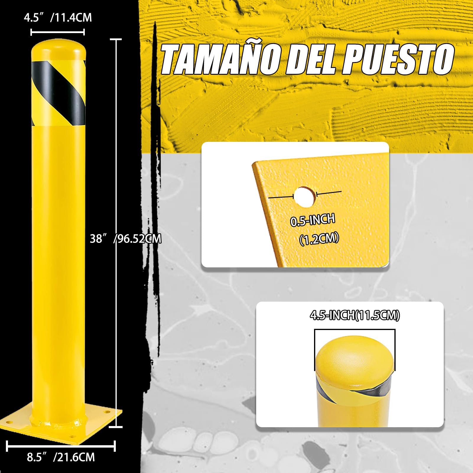 Poste de Bolardo, 91 cm Barrera Parking para Aparcamiento, Pilona Amarilla Cepos Parking para Planificación vial (6pcs)