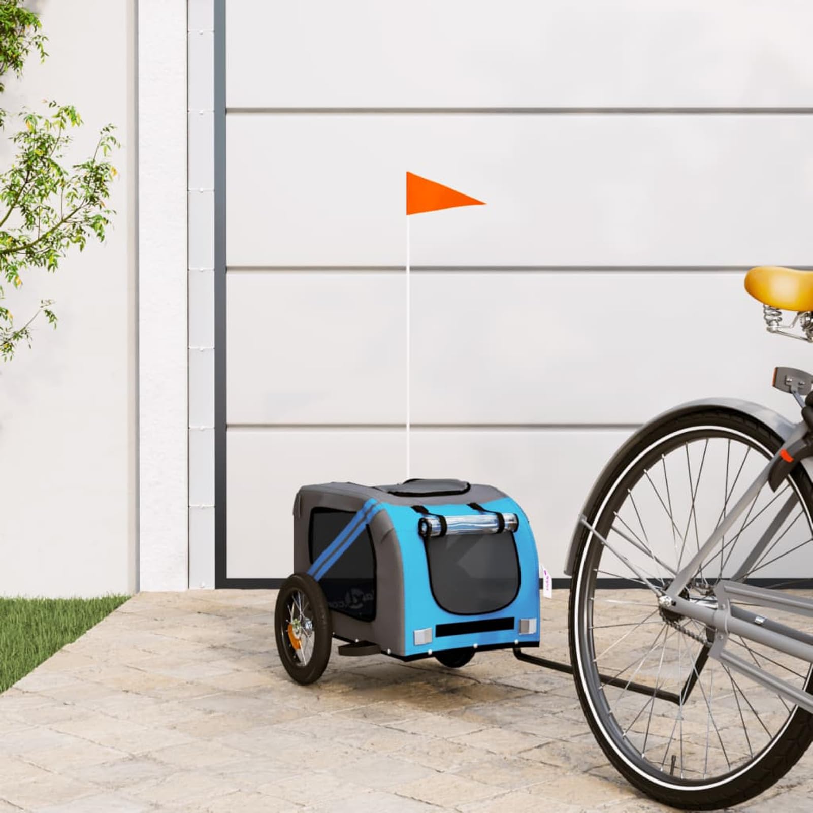 Gecheer Pet Bike Trailer for Dog Pet Stroller Cart Bicycle Carrier with Wheels Blue and Grey Oxford Fabric and Iron