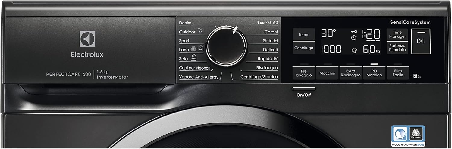 Electrolux EW6SBLACK Lavatrice Slim a Carica Frontale PerfectCare 600 con SensiCare System, 6 kg, Classe C, Argento Scuro [Classe di efficienza energetica C]