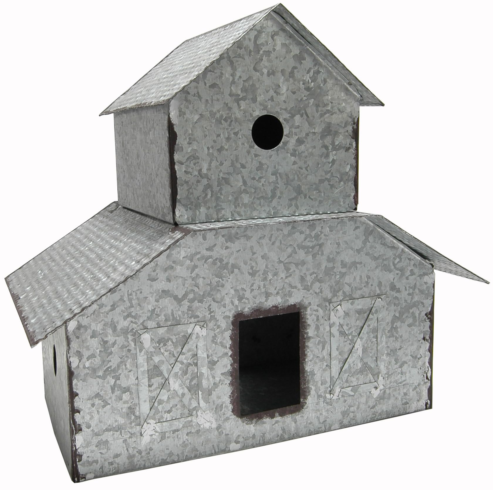 Tabletop Farmhouse Decor, Tin Houses, Christmas Display Barn 13 Inch Height X 14 Inch Width X 8.5 Inch Length Metal Galvanized Antique Gray