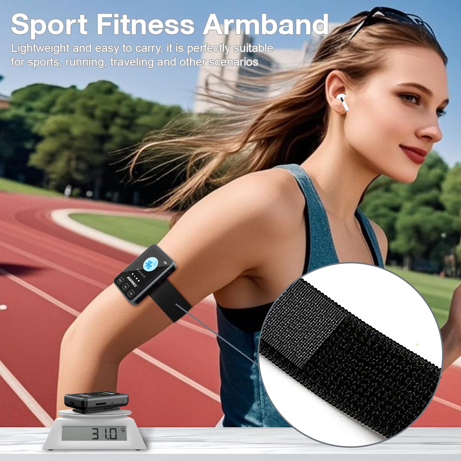 MP3 Player Bluetooth 5.3 mit Sport Clip und Sportarmband, mp3-player mit 1,77 Zoll TFT Farbbildschirm, Mp3 Player mit Kopfhörer, Unterstützt bis 128GB SD Karte, Schwarz