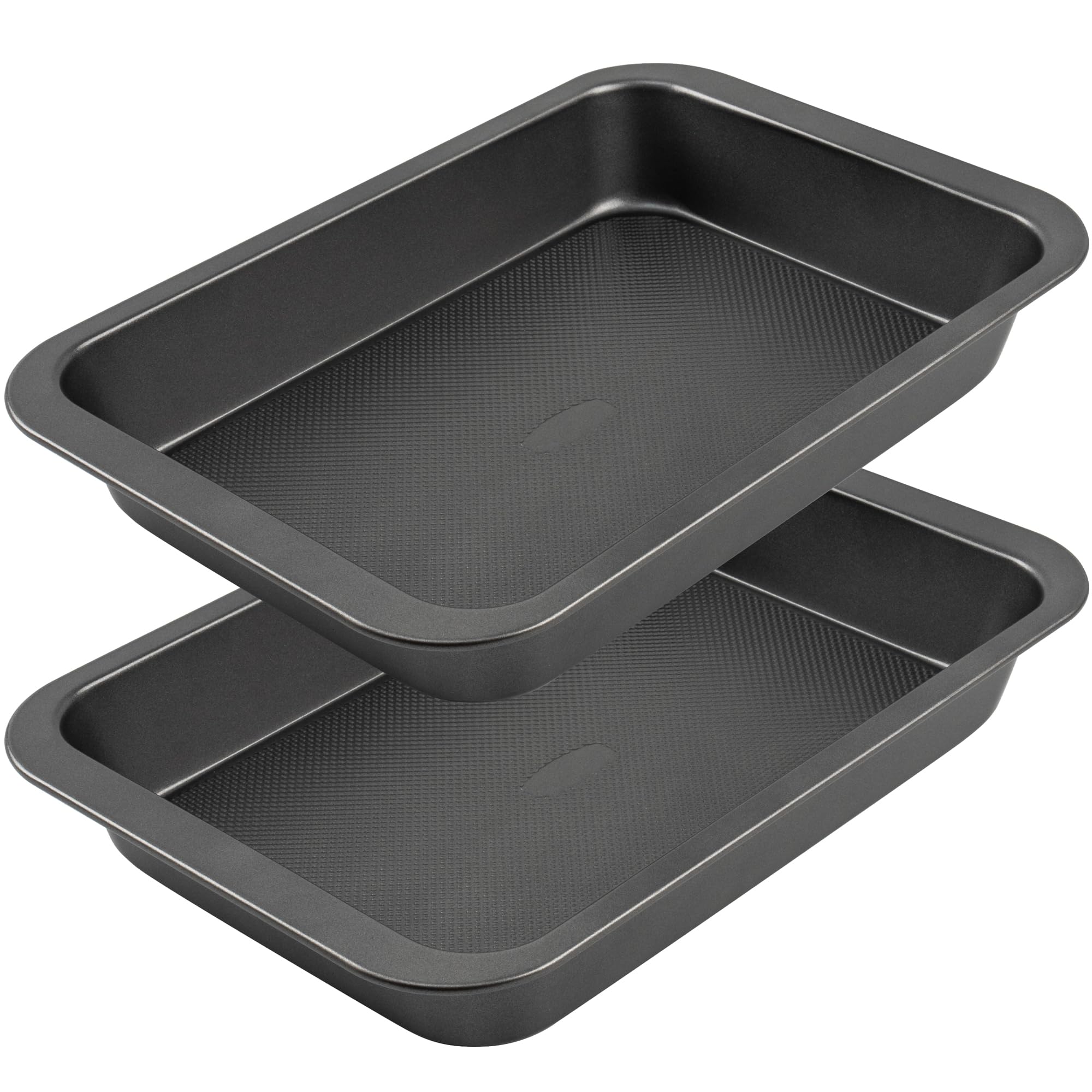 Lot de 2 moules à gâteau antiadhésifs pour gâteau, pain, brownie ou lasagnes, plat de cuisson robuste avec motif de texture diamant et poignées larges
