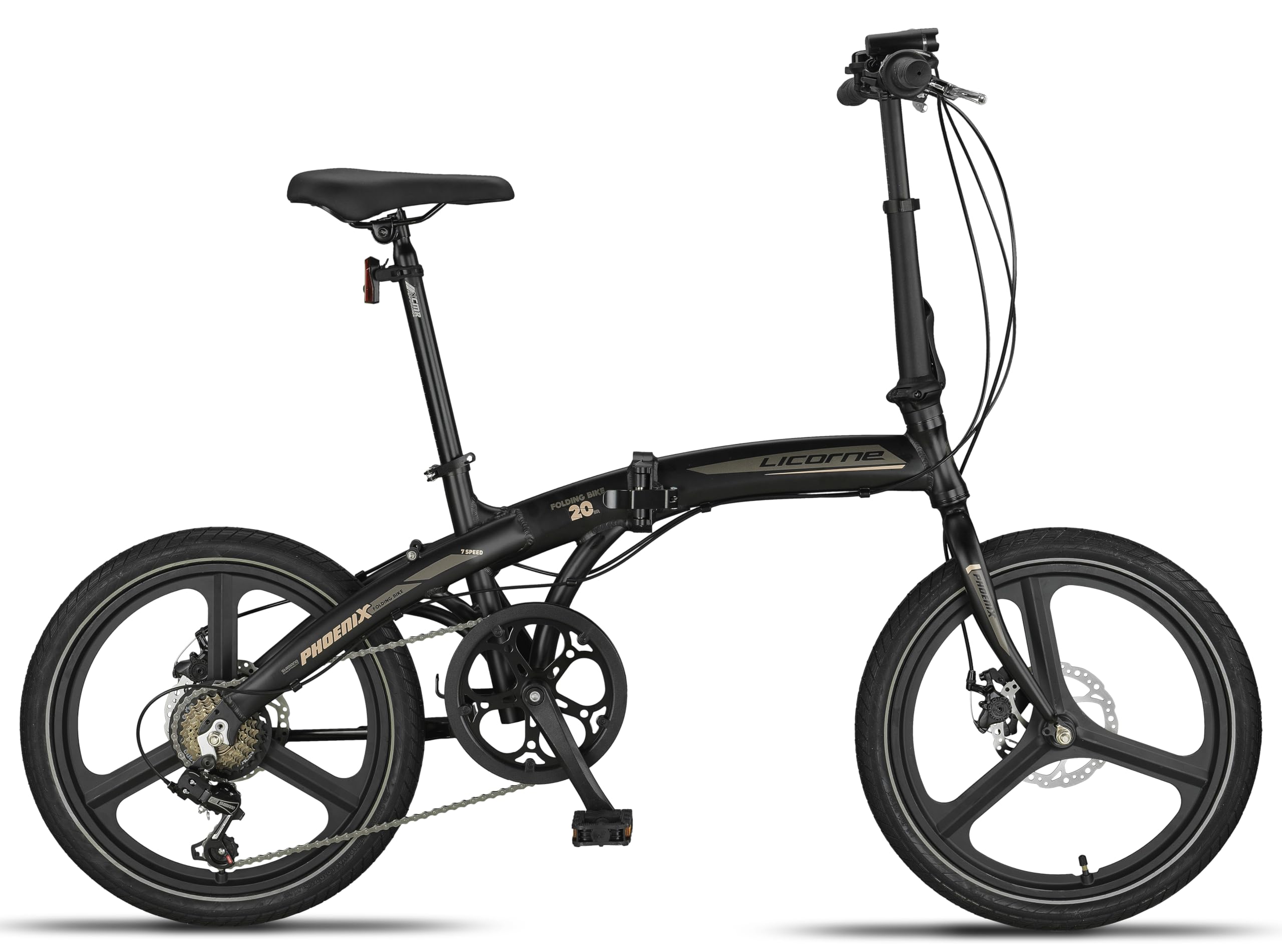 Licorne Bike Phoenix 2D Cross - Bicicletta pieghevole in alluminio, 20 pollici, freno a disco, pieghevole, da uomo e da donna, a 7 marce, telaio in alluminio