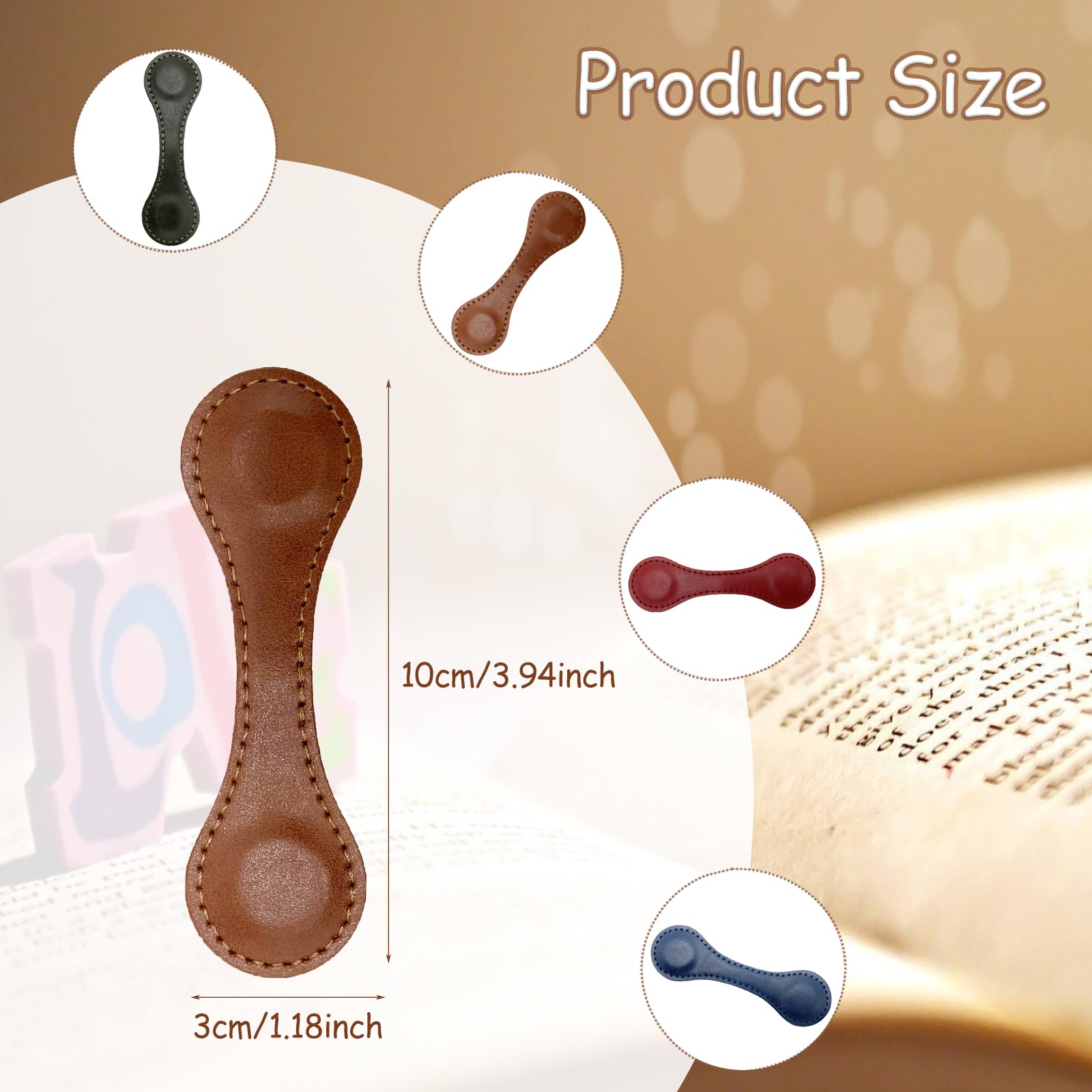 Kaizuca 4 Pcs Magnetic Bookmarks,Double-Sided Magnetic Retro Bookmark,Personalized Faux Leather Pu Book Mark,Portable Bookmarks Gift for Family or Friends - Image 2