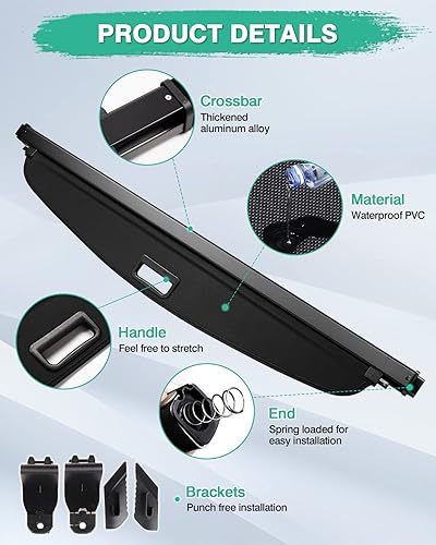 Miniatura 109 de Powerty Cubierta de Carga para Accesorios Kia Sportage 2023-2025 2026, Textura de Lona Cubierta Retráctil para Maletero Trasero de Carga de Equipaje