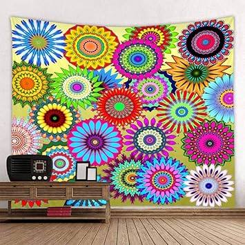 Amazon Co Jp カラフルな手作りの花曼荼羅タペストリー家の装飾壁タペストリーぶら下がっているインドのビーチスローブランケット長方形壁カーペット 幅150cm 高い100cm ホーム キッチン