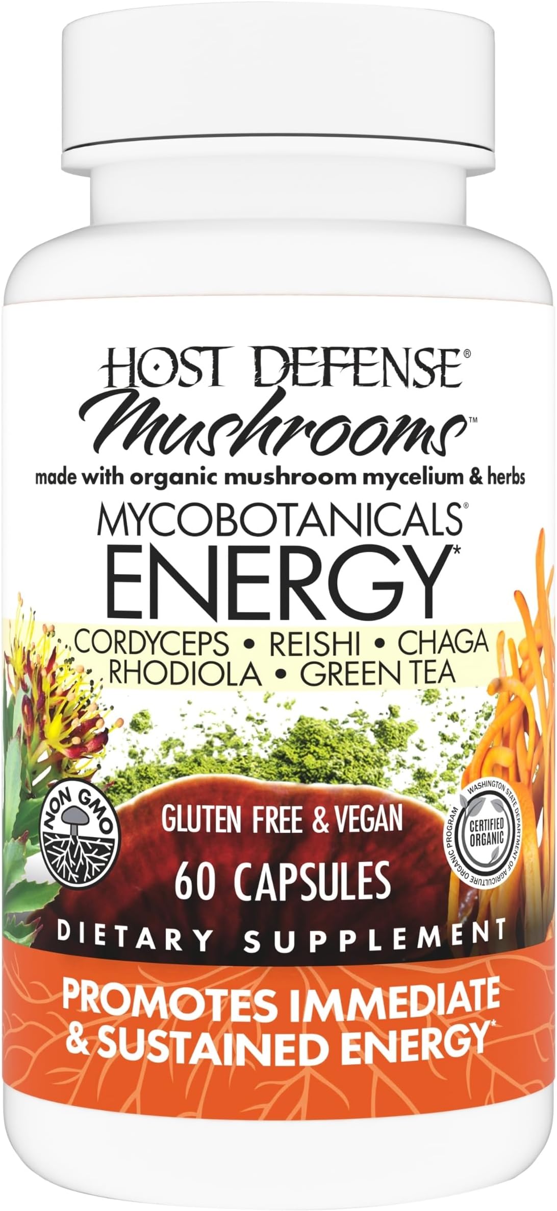 MycoBotanicals Energy* Capsules - Energy & Respiratory Support Supplement - Herbal Green Tea Capsules - Respiratory Supplement with Cordyceps, Reishi & Chaga - 60 Capsules (30 Servings)*