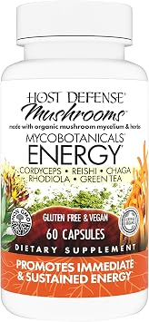Host Defense MycoBotanicals Energy* Capsules - Energy & Respiratory Support Supplement - Herbal Green Tea Capsules - Respiratory Supplement with Cordyceps, Reishi & Chaga - 60 Capsules 30 Servings*