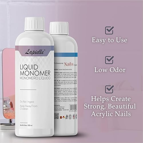 Miniatura 6 de Polvo acrílico profesional para arte de uñas. Larga duración, gran capacidad y secado rápido. (16 oz transparente) y líquido de uñas acrílicas