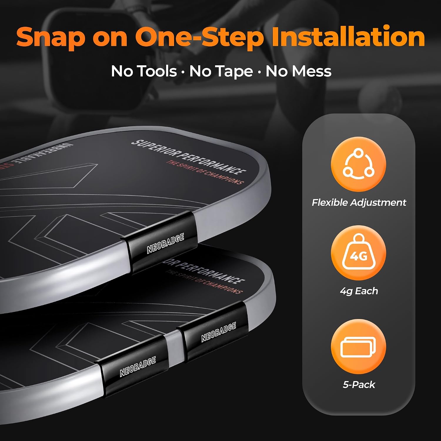 Snap Weights for 16mm Pickleball Paddles, No-Residue Clip-On Design | 5-Pack (4g Each), One-Step Snap Install & Easy Adjustment, 2-in-1 Weighted Paddle & Edge Protection