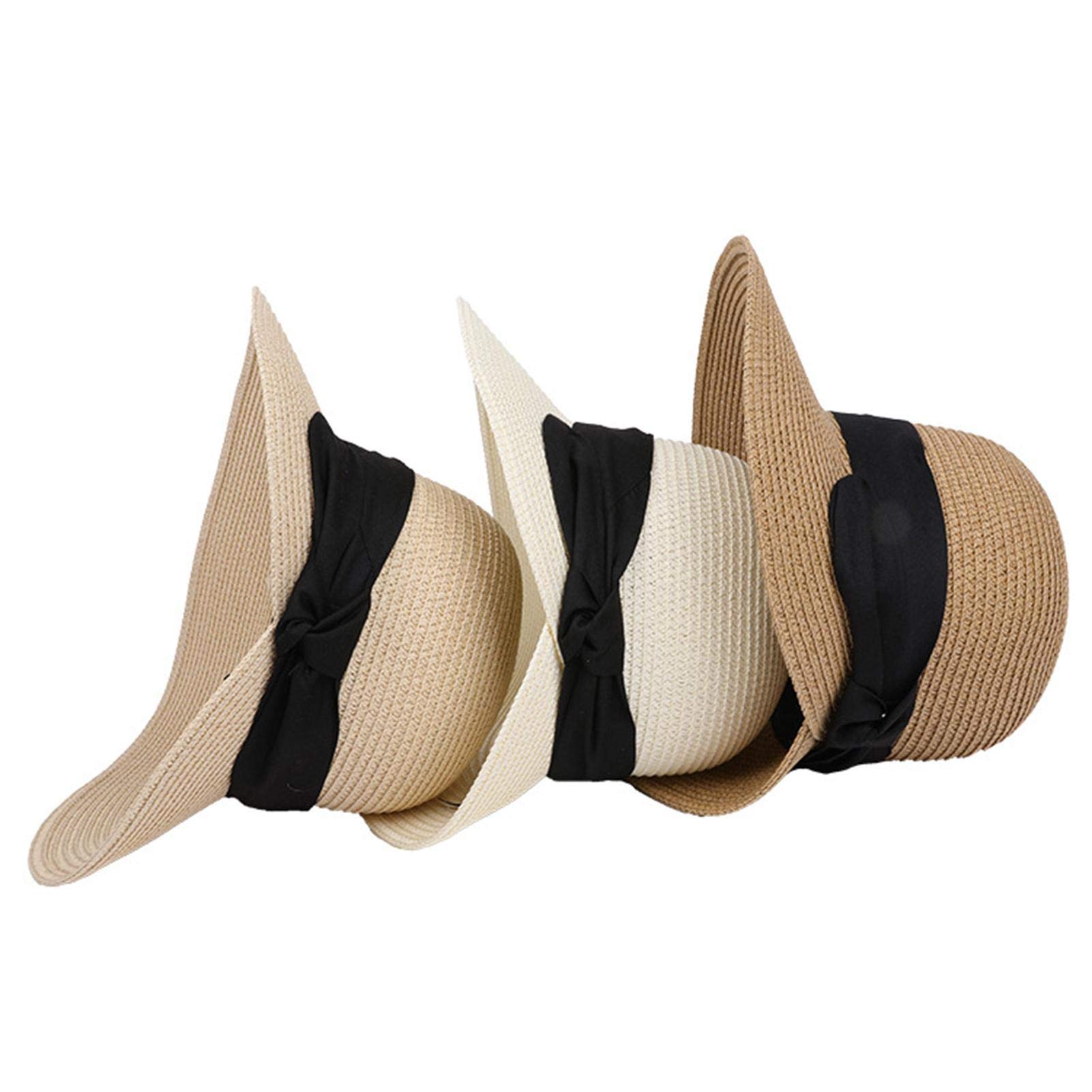 Chapeau De Paille Chapeau De Soleil De Raffia Arc Large Bord De Disquette Chapeaux D'Été Pour
