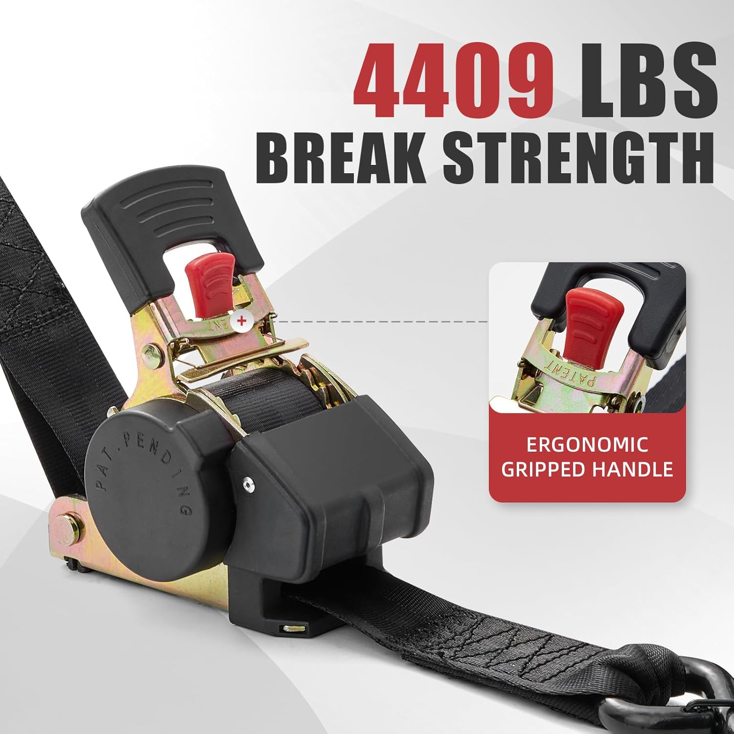 Retractable Ratchet Tie-Down Straps 4409 lbs, 1.5in × 10ft Heavy Duty Self-Retracting Ratchet Straps with Zinc-Plated S-Hooks, Secure Tie Downs for ATVs, Machinery & Equipment, 2 Pack - Image 3