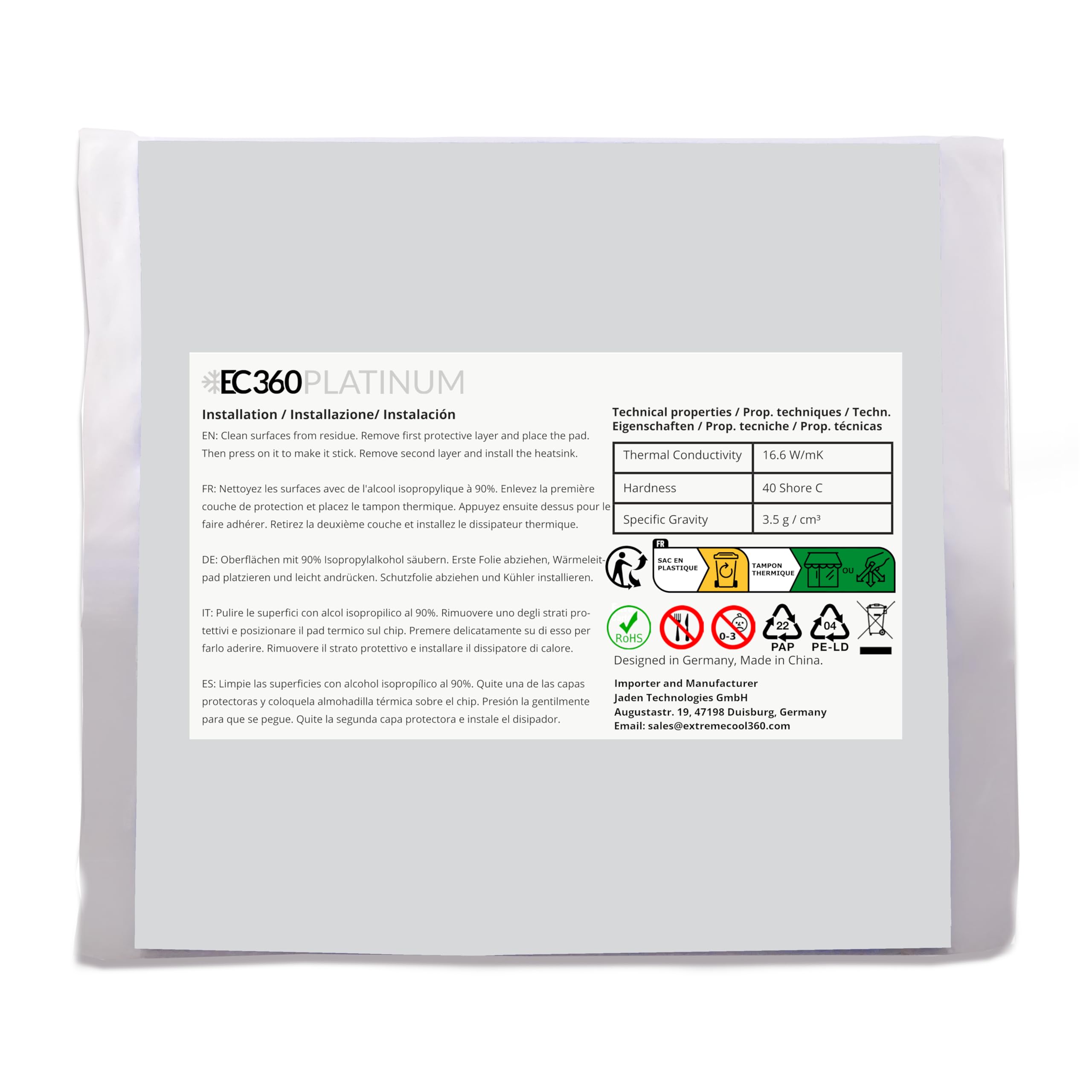 Platinum 16,6W/mK almohadilla térmica (100 x 100 x 3,0 mm)