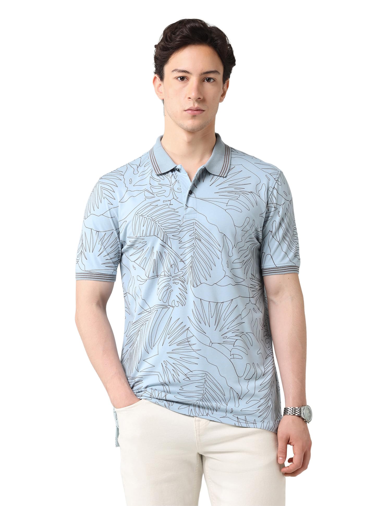 arvind Floral Printed Regular Fit Polo Shirt Sky Blue-picture-20