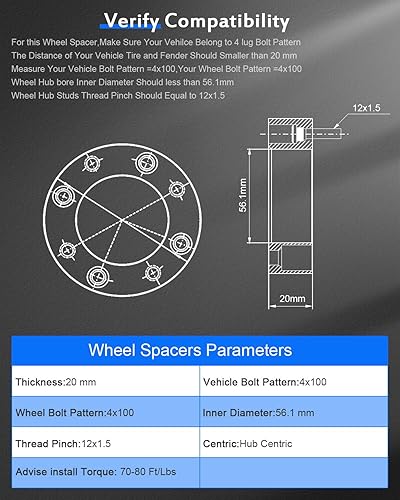 Miniatura 3 de ECCPP Espaciadores de rueda de 4 x 100 centrados en 4 lengüetas de 0.78 pulgadas para Honda Civic 2007-2016 para Honda Fit 2000-2014 para Honda
