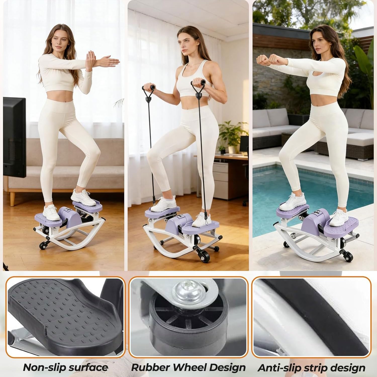 Stepper Lateral Compacto Stepper Lateral portátil for piernas glúteos Abdominales con digitalizador con Manta silenciosa cordón de Ajuste