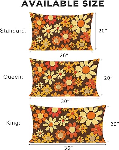 Miniatura 6 de Juego de 2 fundas de almohada retro de los años 70 de tamaño Queen, fundas de almohada de microfibra suave y transpirable con cierre de sobre,