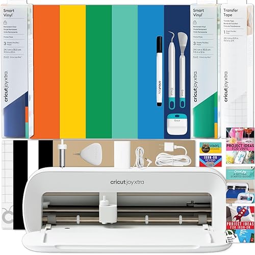 Cricut Joy Xtra Cutting Machine with Rainbow Smart Vinyl Sampler Packs and Tools Bundle - Beginner Portable Bluetooth Compatible Craft Cutting Machine and Cutting Materials