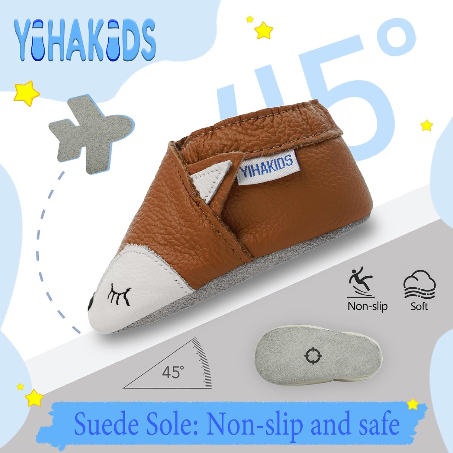 YIHAKIDS Baby Leather Shoes Soft Sole First Walking Moccasins Infants Toddler Boys Girls Crawling Slippers Slip-on Shoes with Elastic Ankle - Image 3