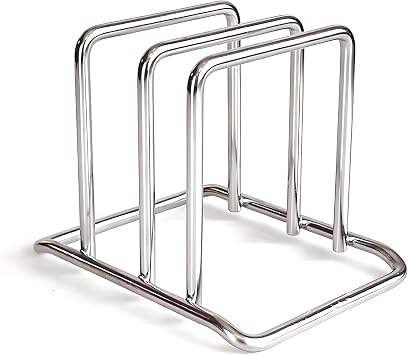 Stainless Steel Cutting Board Holder, 2-Slot Countertop Stand for Chopping Boards & Pot Lids, Space-Saving Kitchen Organizer 1pc